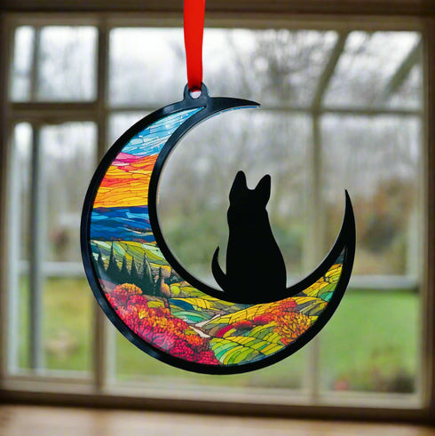 Dog Pointy Ears Moon Suncatcher